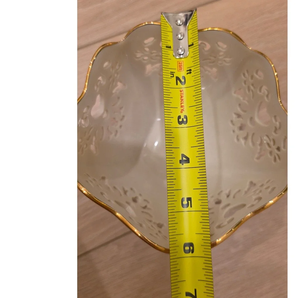 Lenox Pierced Hearts Flowers Bowl Ivory China 24k Gold Trim timeless cottagecore